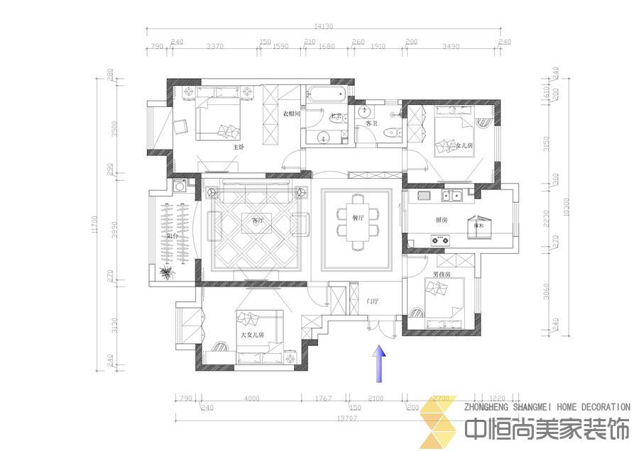 西安,西安家裝,西安家裝設(shè)計(jì),西安小戶型設(shè)計(jì)公司,裝修案例龍湖花千樹效果圖